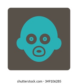 Baby Head vector icon. Style is flat rounded square button, cyan and grey colors, white background.