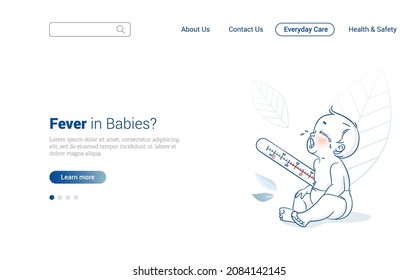 Baby Health Concept. Healthcare and Medical Web Page Design Template with Baby and Thermometer. Vector illustration