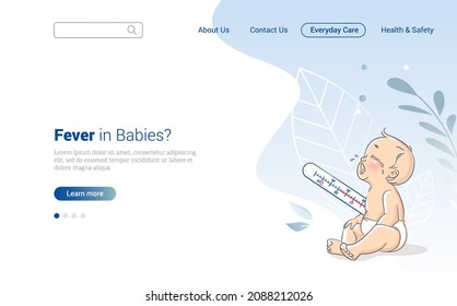 Baby Health Concept. Healthcare and Medical Web Page Design Template with Baby and Thermometer. Vector illustration