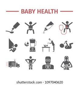 Baby health. Medicine web line icons. Vector signs.