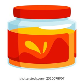 Bebé comida saludable en tarro. Icono de la comida de los niños, aislado en el fondo blanco. Vector ilustración plana de dibujos animados de puré de frutas y verduras, gachas, leche y galletas