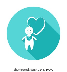 baby and heart icon in flat long shadow. One of baby collection icon can be used for UI/UX