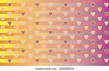 Baby hearts seamless vector pattern with purple and golden background stripes 