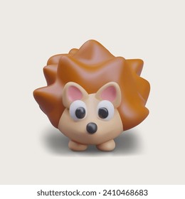 Baby hedgehog, front view. Vector 3D animal with funny face and big eyes. Wild creature with spikes. Color character for children web design. Cute toy, wildlife concept