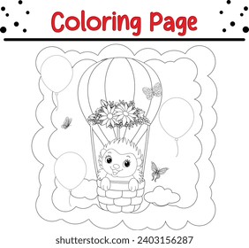 baby hedgehog riding hot air balloon coloring page
