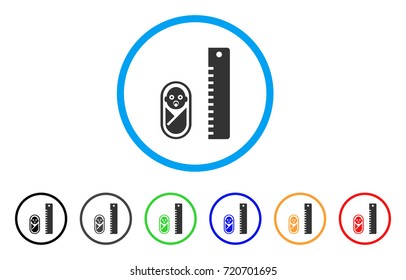 Baby Height rounded icon. Style is a flat baby height gray symbol inside light blue circle with black, gray, green, blue, red, orange versions. Vector designed for web and software interfaces.