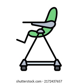 Baby High Chair Icon. Editable Bold Outline With Color Fill Design. Vector Illustration.