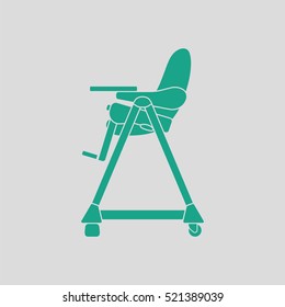 Baby high chair icon. Gray background with green. Vector illustration.