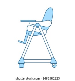 Baby High Chair Icon. Thin Line With Blue Fill Design. Vector Illustration.