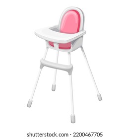 Baby High Chair Vector Illustration. Cartoon Isolated Tall Stool With Tray And Seat To Feed Sitting Infant Child, Modern Equipment For Safe Feeding Baby And Cute Kitchen Furniture For Home Interior