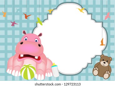 baby hippo and bear vector of illustration