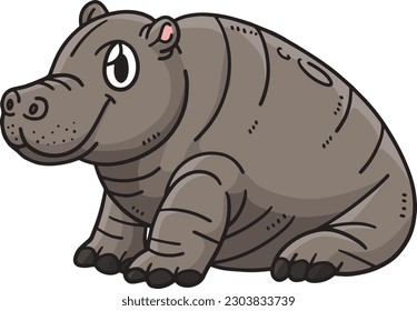 Baby Hippo Cartoon Colored Clipart Illustration