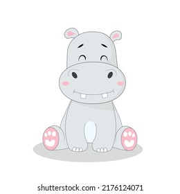 Baby hippo character sitting. Flat illustration