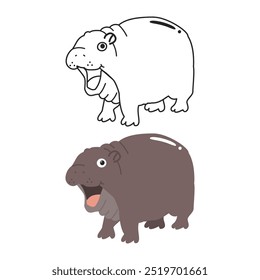 baby hippo doodle zum ausmalen buchseite cartoon