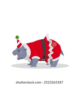 A baby hippo dressed in a Christmas outfit