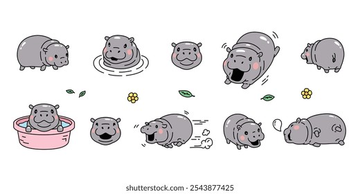 Baby Hippo pygmy hippo icon vector hippopotamuses zoo pet animal cartoon character logo symbol illustration clip art isolated design