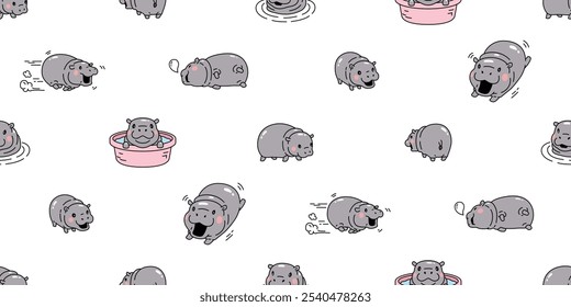 Baby Hippo sem costura padrão pigmeu hipopótamo animal de estimação desenho animado