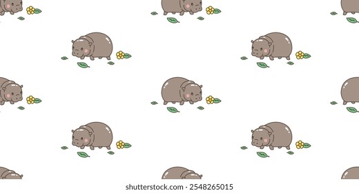 Baby Hippo seamless pattern pygmy hippo cartoon illustration