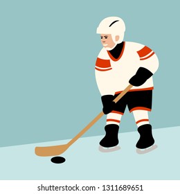 baby hockey player, vector illustration ,flat style