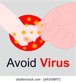 Baby hold the finger of parent. Infection of germs like a virus or bacteria shown in red area and yellow vector. Touch baby would be bring infection to them. Illustration vector.