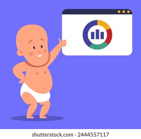 Baby hold tool for data analysis business concept. Technology for charts and marketing strategy. Fat vector illustration.