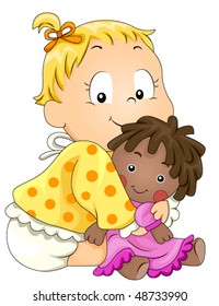 Baby holding doll - Vector