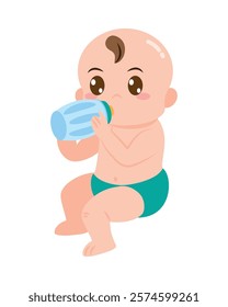 baby holding feeding bottle isolated design