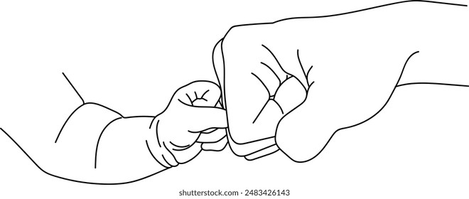 Baby Holding Hands Line Art  - Family Hand Drawing Illustration - Mom Dad Child - Mother Father Kid Sketch Clipart for Cricut or Silhouette