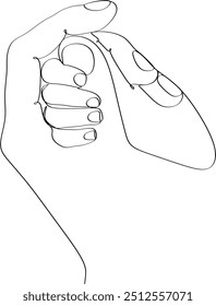 Baby holding mother's finger in line art style, concept of mother's protection and parental care. Mother holding baby's hand, line drawing drawn without artificial intelligence