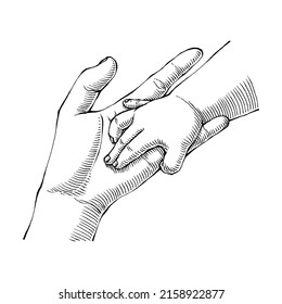 Baby holding Parent hand, Hand Drawn Illustration Vector