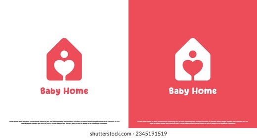 Baby home logo design illustration. Simple flat silhouette abstract creative modern home baby love heart affection family massage spa treatment. Romance funny spa baby children mother icon symbol.