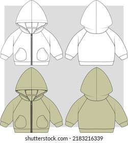 Baby hoodies with the zipper flat sketch