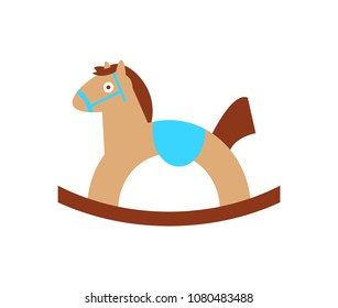 Baby horse, toy for children play mounted on rockers similar to a rocking chair vector illustration isolated on white, wooden pony for toddler fun