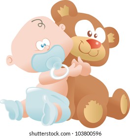 baby hugging a teddy bear