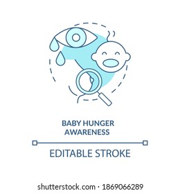 Baby hunger awareness concept icon. Breastfeeding tips. Children crying for eating time. Newborns want to drink idea thin line illustration. Vector isolated outline RGB color drawing. Editable stroke