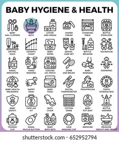 Baby hygiene and health concept detailed line icons set in modern line icon style concept for ui, ux, web, app design