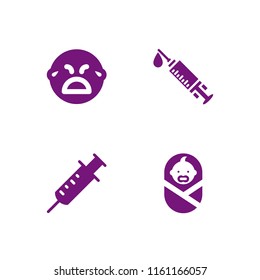 baby icon. 4 baby set with newborn, crying and syringe vector icons for web and mobile app