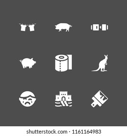 baby icon. 9 baby set with clothes hanging on rope for drying, safety seat, kangaroo and pig vector icons for web and mobile app