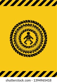 baby icon black grunge emblem inside yellow warning sign. Vector Illustration. Detailed.