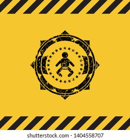 baby icon black grunge emblem, yellow warning sign. Vector Illustration. Detailed.