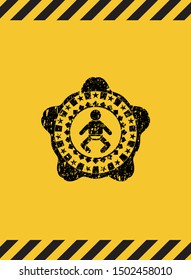baby icon black grunge emblem with yellow background. Vector Illustration. Detailed.