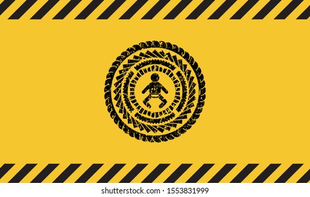 baby icon black grunge emblem, yellow warning sign. Vector Illustration. Detailed.