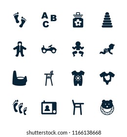 Baby Icon. Collection Of 16 Baby Filled Icons Such As Pyramid, Bike, Abc, Newborn Child, Intercom, Family Footprint. Editable Baby Icons For Web And Mobile.