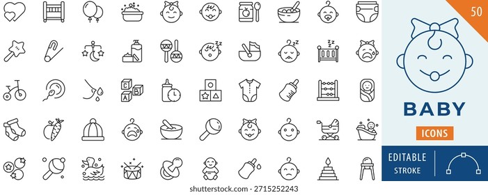 Baby icon collection set. Editable stroke.