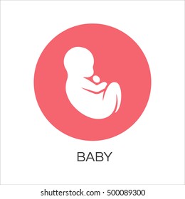 Baby icon drawn in flat style. Simple mono red circle silhouette of newborn concept. Logo for websites, mobile apps and other design needs. Vector contour graphics