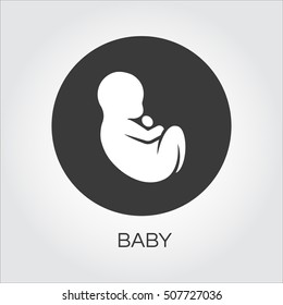 Baby icon drawn in flat style. Simple mono black circle silhouette of newborn concept. Logo for websites, mobile apps and other design needs. Vector contour graphics