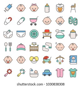 baby icon  and emoticon filled outline, set 1/2