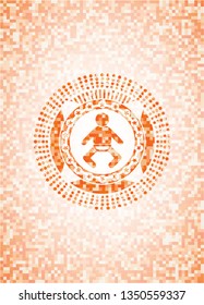 baby icon inside abstract orange mosaic emblem