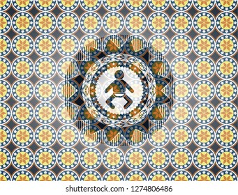 baby icon inside arabic badge background. Arabesque decoration.
