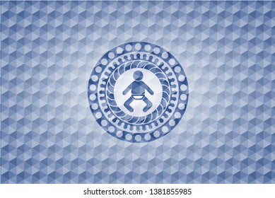 baby icon inside blue badge with geometric pattern.